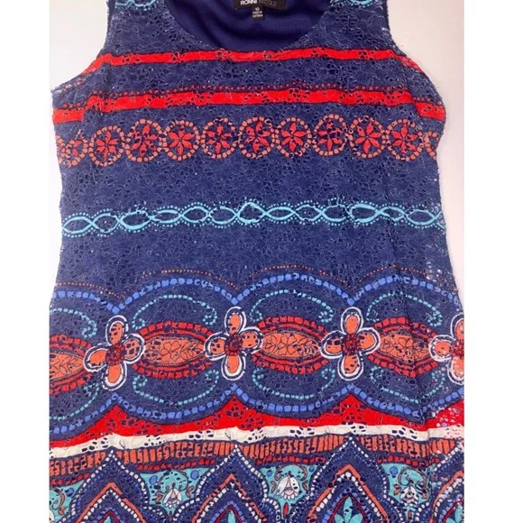 Ronni Nicole Womens Size 10 Navy Blue Red Tribal Print Sleeveless Dress - Picture 5 of 12